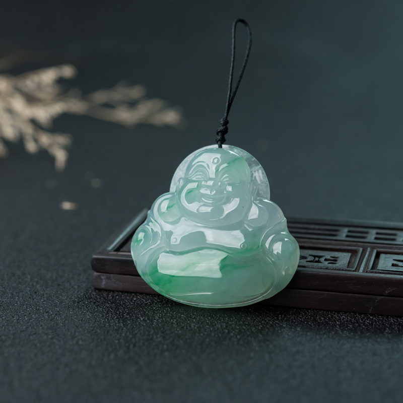 飘翠翡翠弥勒佛吊坠-红掌柜