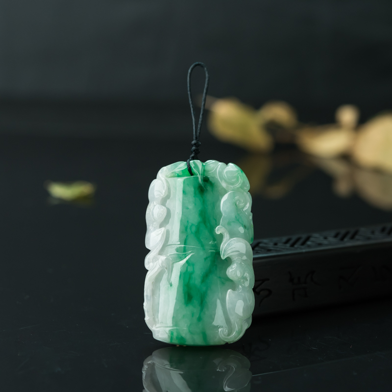 缅甸天然糯种飘翠翡翠竹报平安吊坠-红掌柜