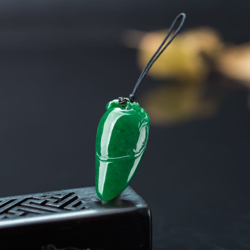天然糯种深绿翡翠辣椒吊坠-红掌柜