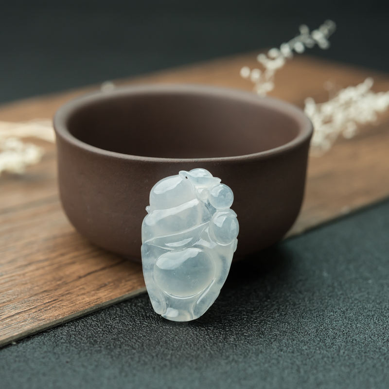缅甸天然淡晴水翡翠弥勒佛吊坠-红掌柜