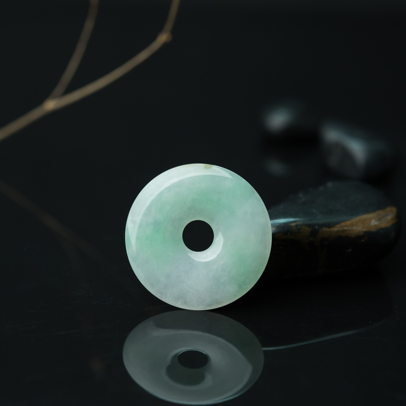 缅甸天然糯冰种飘翠翡翠平安扣吊坠-红掌柜