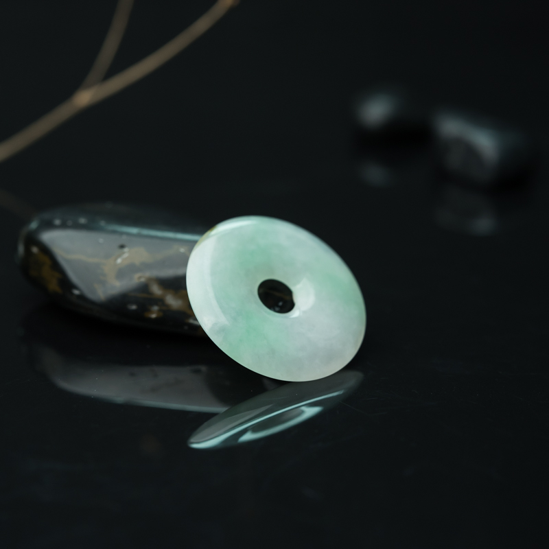 缅甸糯冰种飘翠翡翠平安扣吊坠-红掌柜