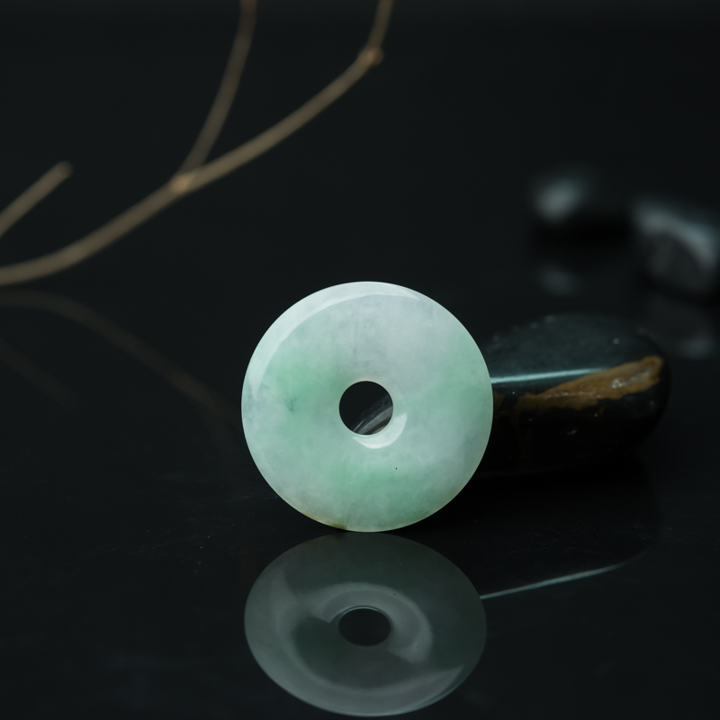 缅甸天然飘翠翡翠平安扣吊坠-红掌柜