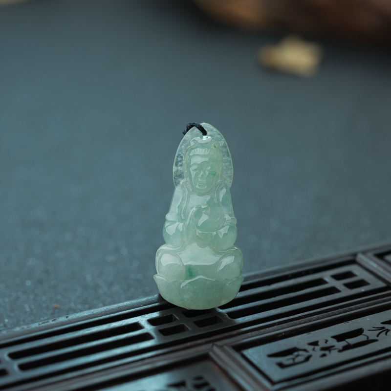 糯冰种晴水翡翠观音吊坠-红掌柜