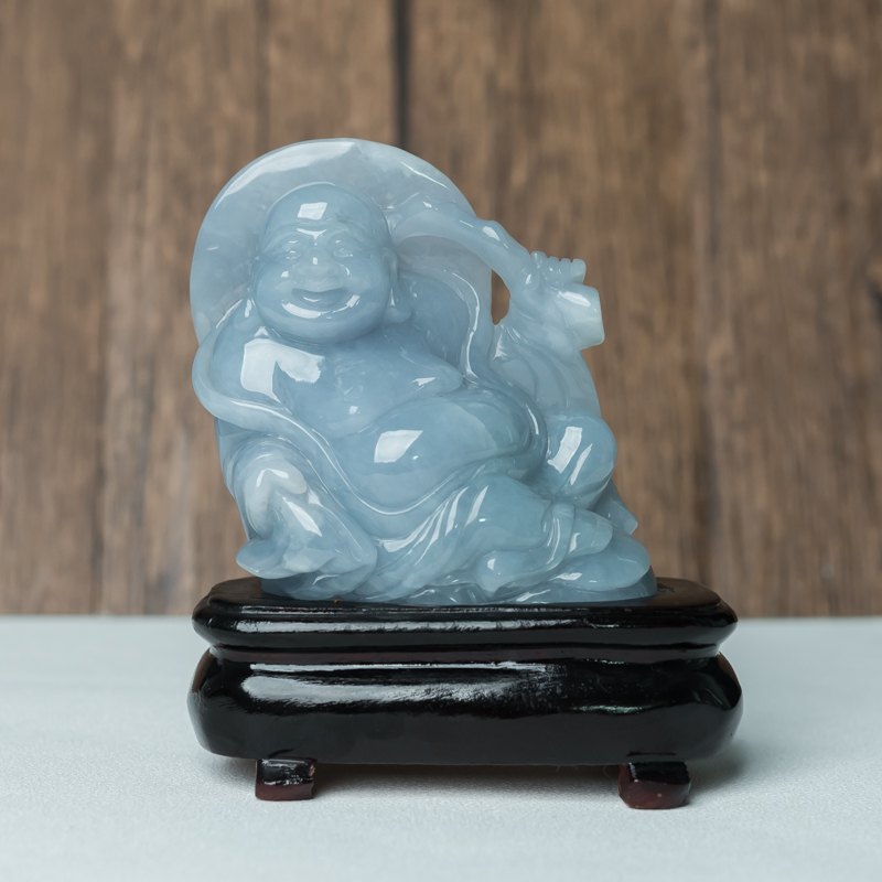 缅甸天然糯种紫罗兰翡翠弥勒佛摆件-红掌柜