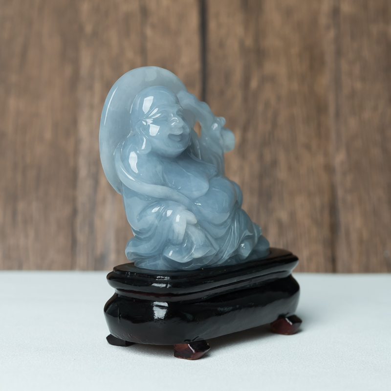 缅甸糯种紫罗兰翡翠弥勒佛摆件-红掌柜