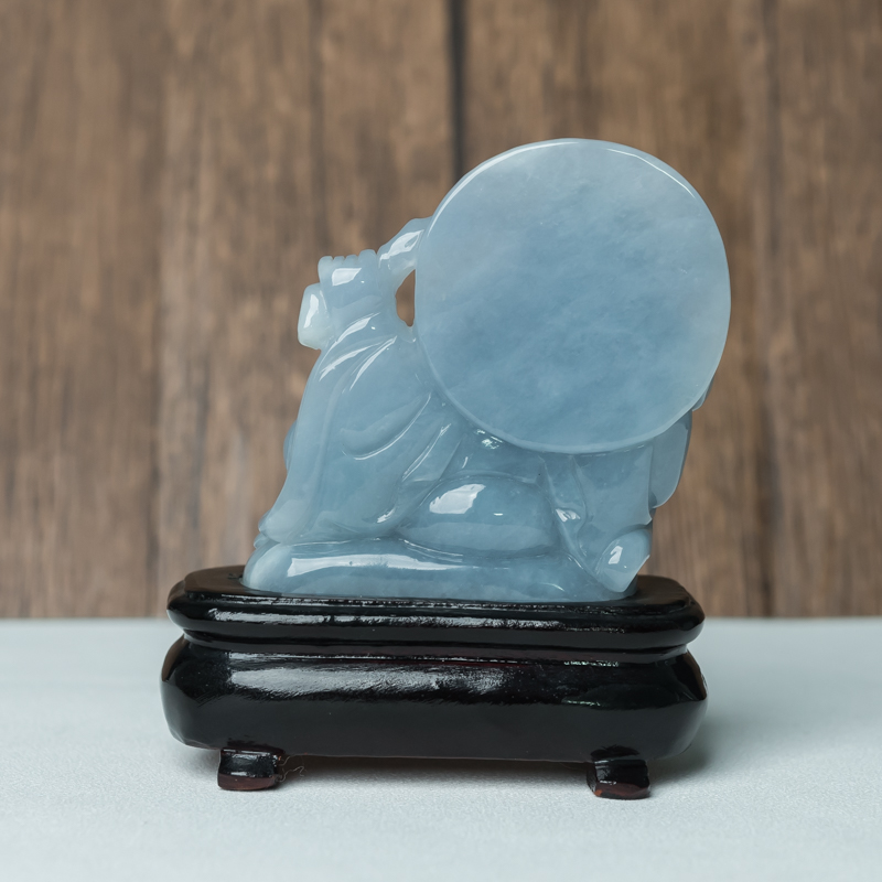 缅甸天然紫罗兰翡翠弥勒佛摆件-红掌柜