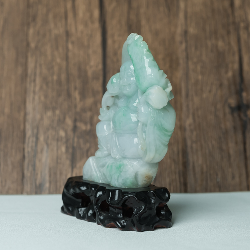 天然糯种飘翠翡翠弥勒佛摆件-红掌柜