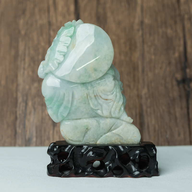 缅甸天然飘翠翡翠弥勒佛摆件-红掌柜