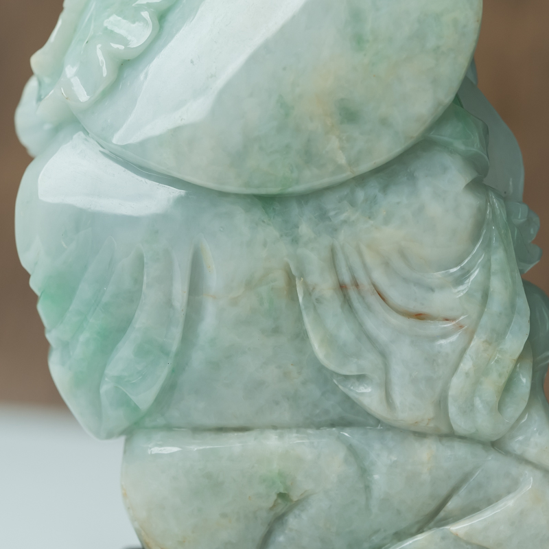 缅甸天然糯种飘翠翡翠摆件-红掌柜