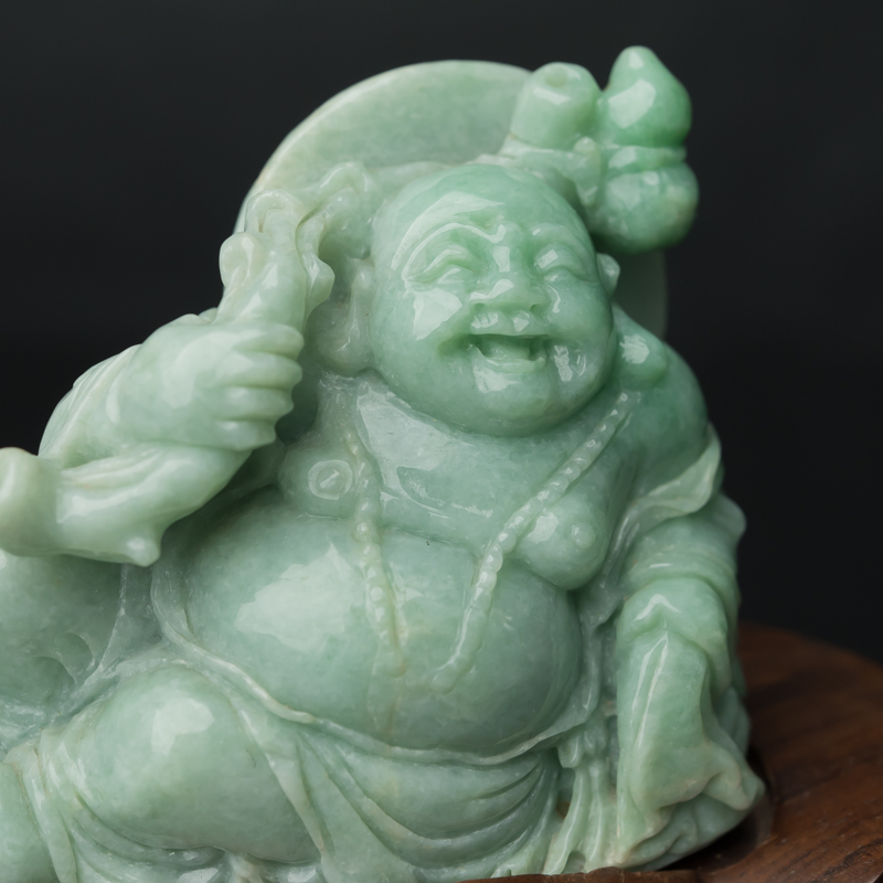 缅甸天然糯种翡翠弥勒佛摆件-红掌柜