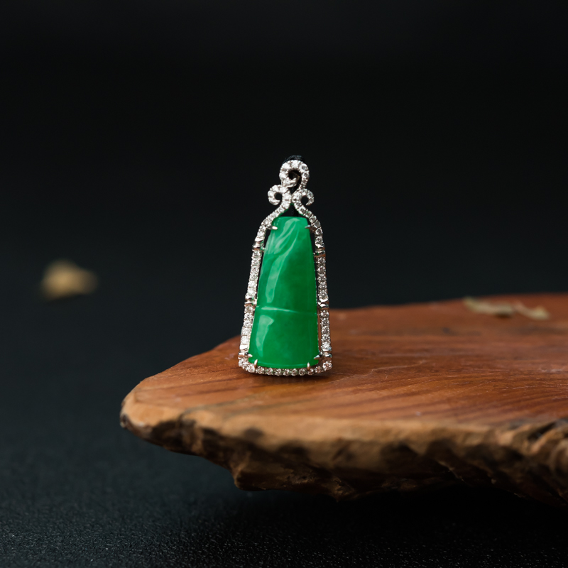 缅甸天然糯种阳绿翡翠节节高升吊坠-红掌柜