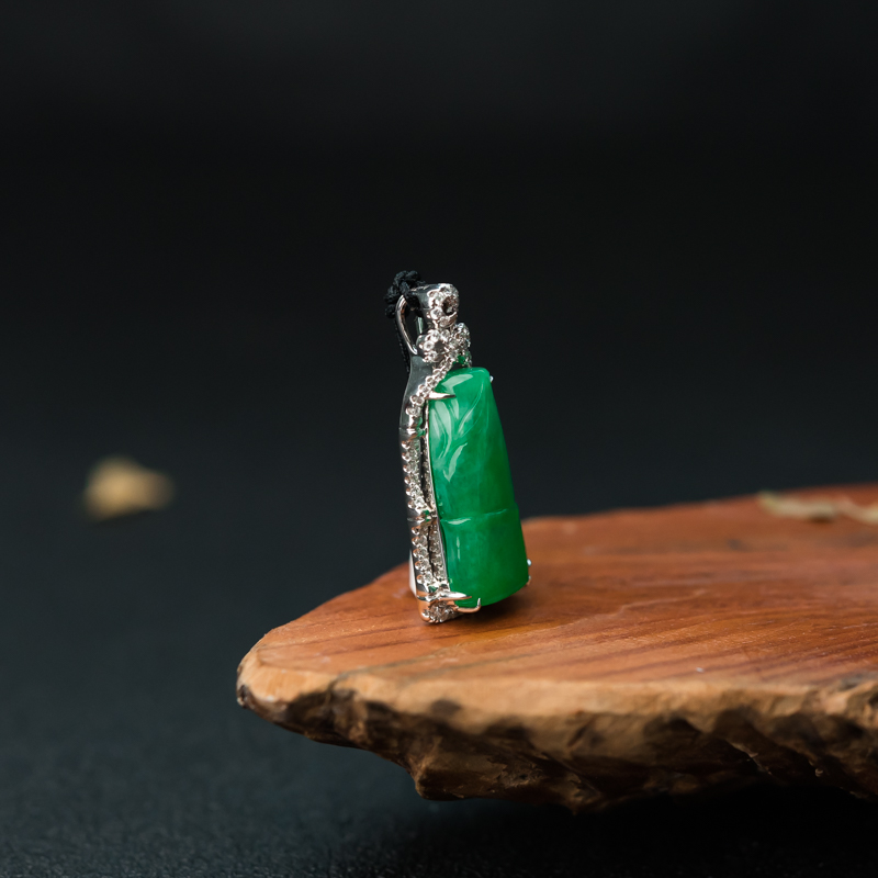 缅甸糯种阳绿翡翠节节高升吊坠-红掌柜