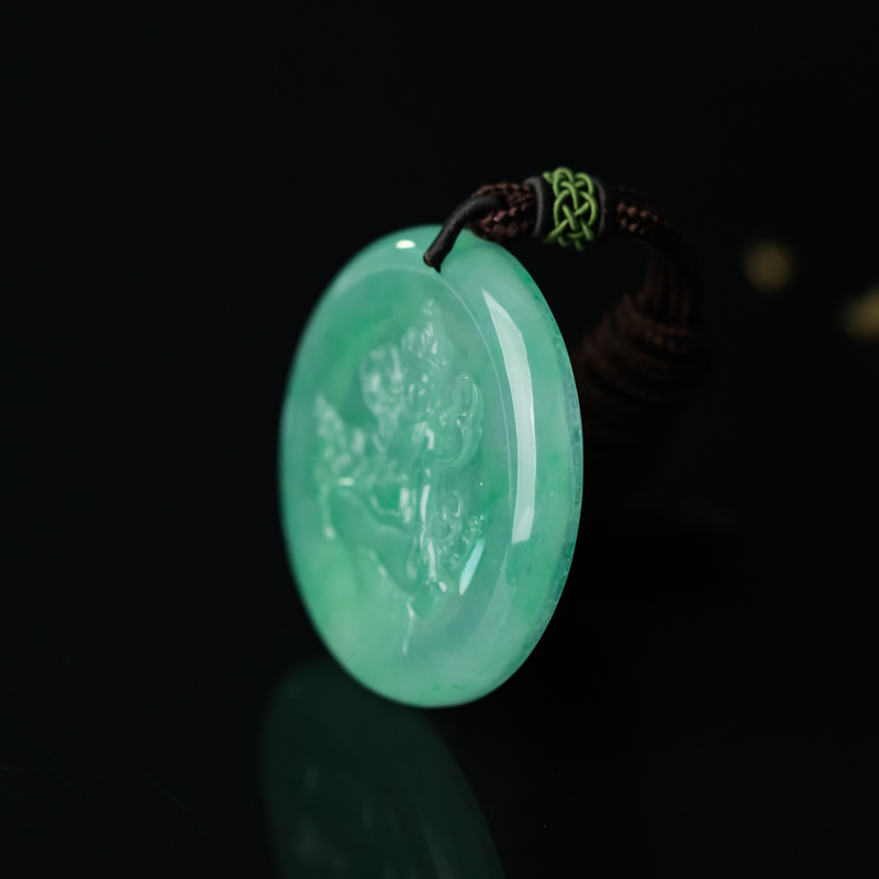 天然糯冰种翠绿翡翠菩萨吊坠-红掌柜