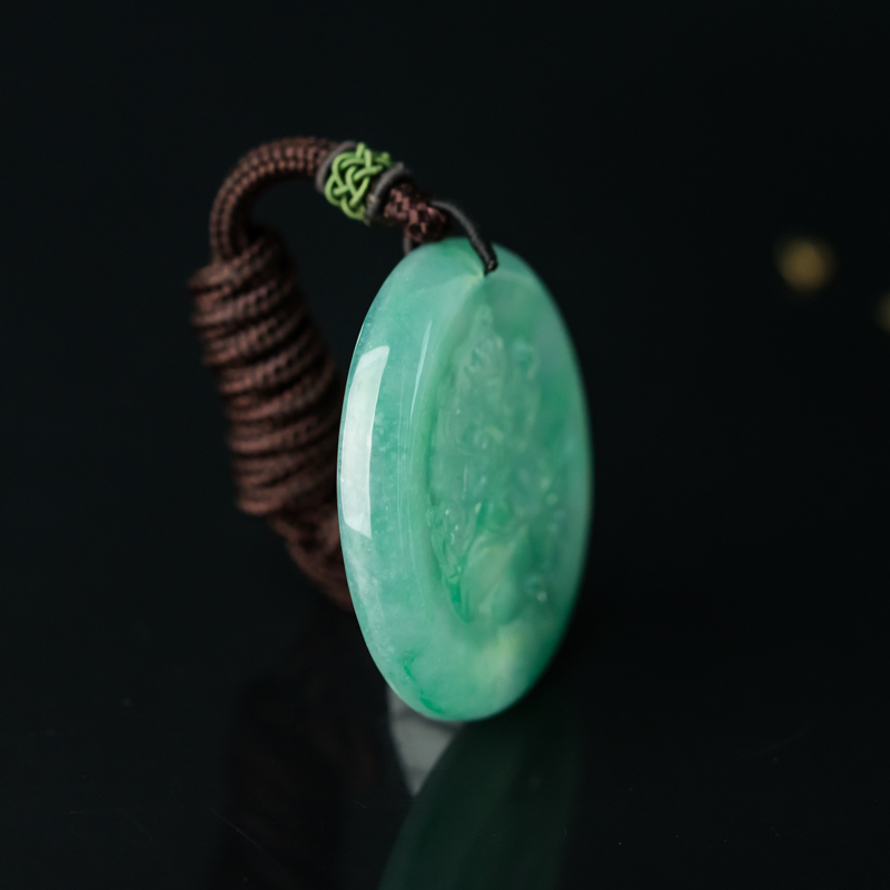 缅甸糯冰种翠绿翡翠菩萨吊坠-红掌柜