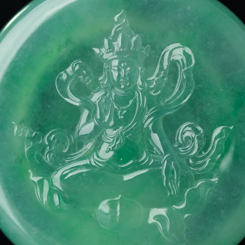 缅甸天然糯冰种翡翠菩萨吊坠-红掌柜