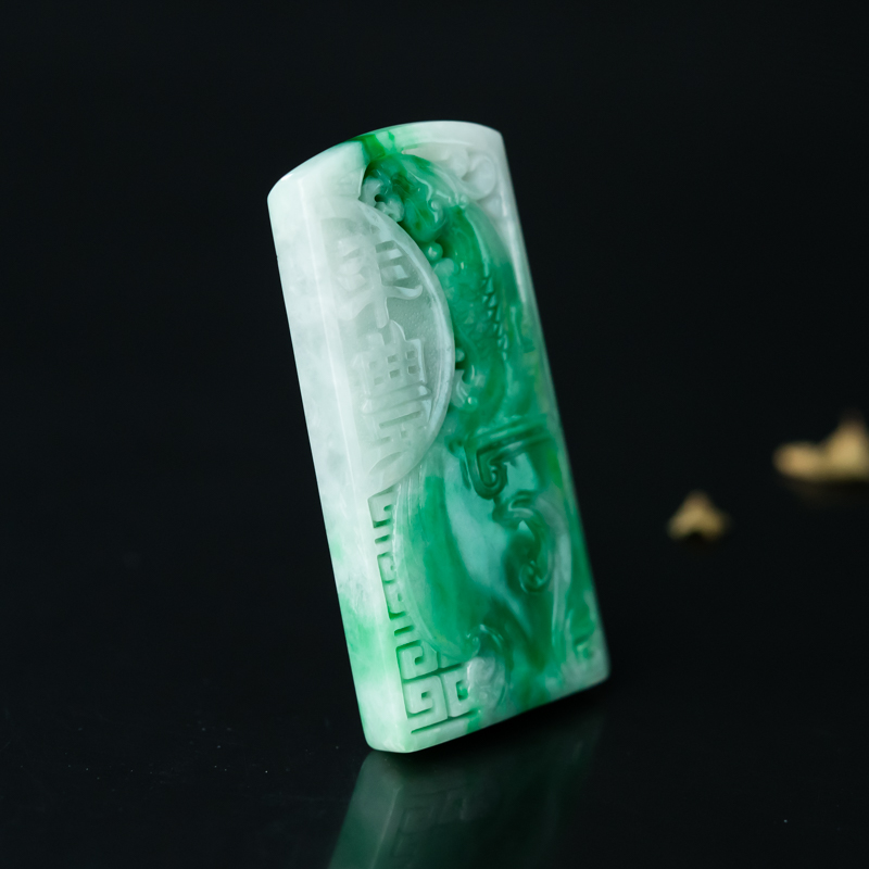 缅甸糯种飘翠翡翠凤凰吊坠-红掌柜