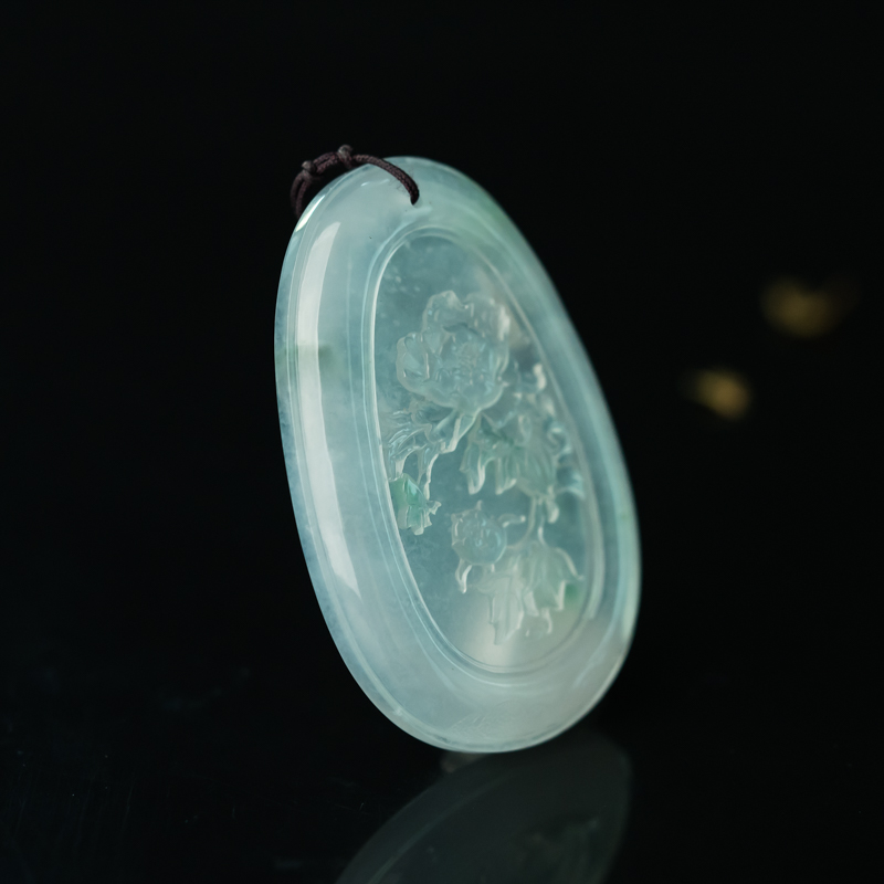 缅甸冰种飘花翡翠花开富贵吊坠-红掌柜