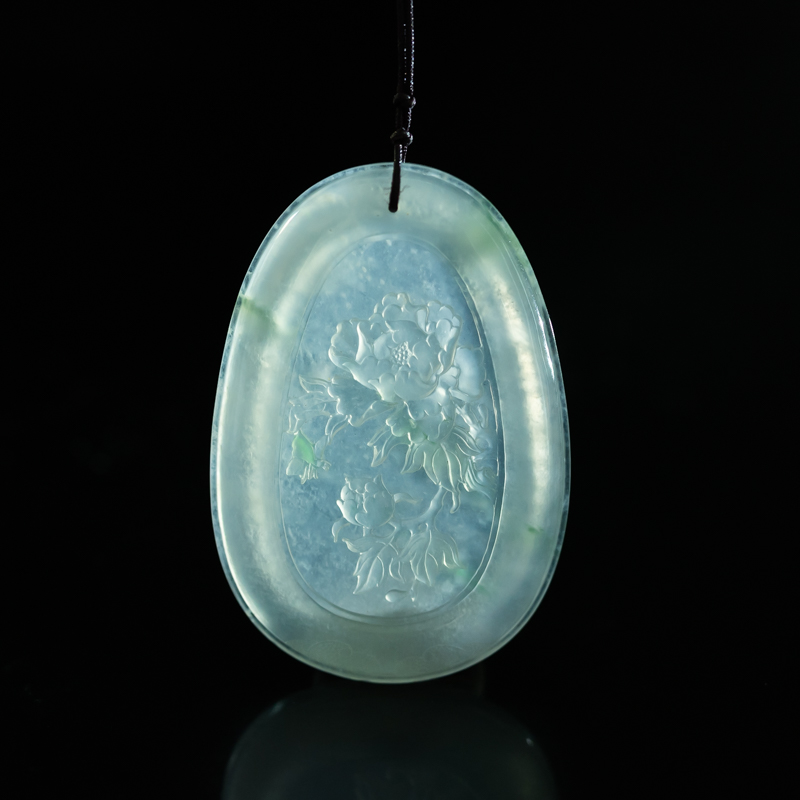 缅甸天然冰种飘花翡翠吊坠-红掌柜