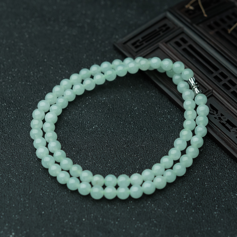 7.1mm糯冰种浅绿翡翠项链-红掌柜