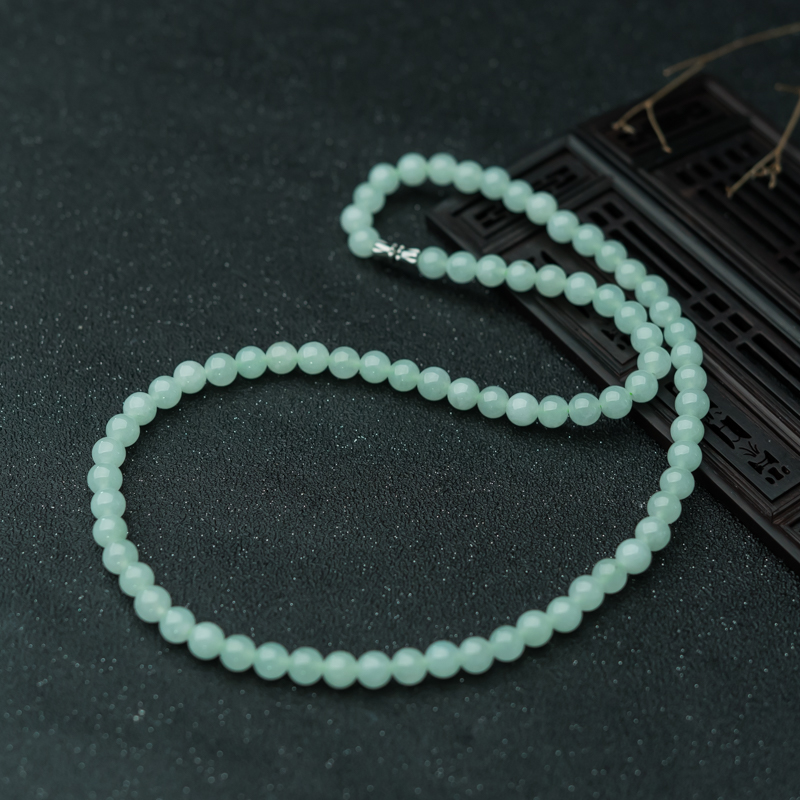 7.1mm天然缅甸糯冰种翡翠项链-红掌柜