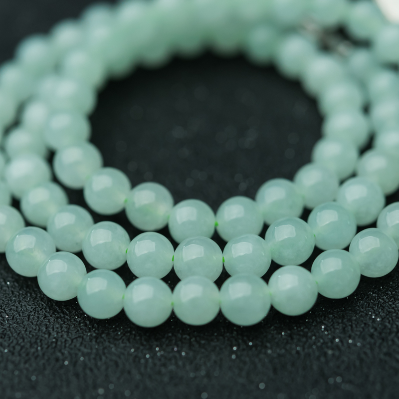 7.1mm天然糯冰种浅绿翡翠项链-红掌柜