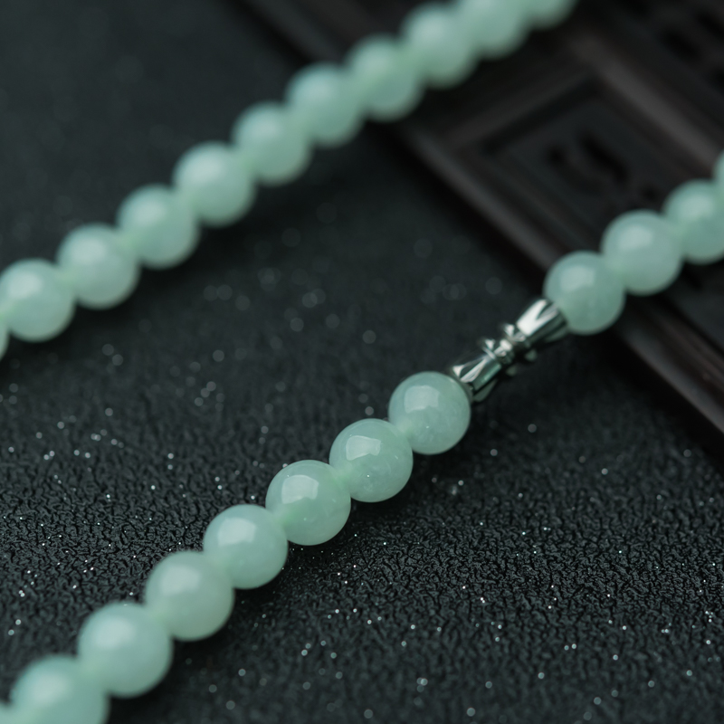 7.1mm缅甸糯冰种浅绿翡翠项链-红掌柜