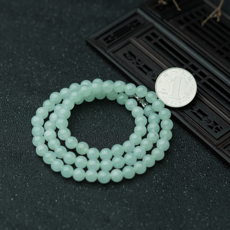 7.1mm天然缅甸糯冰种浅绿翡翠项链-红掌柜