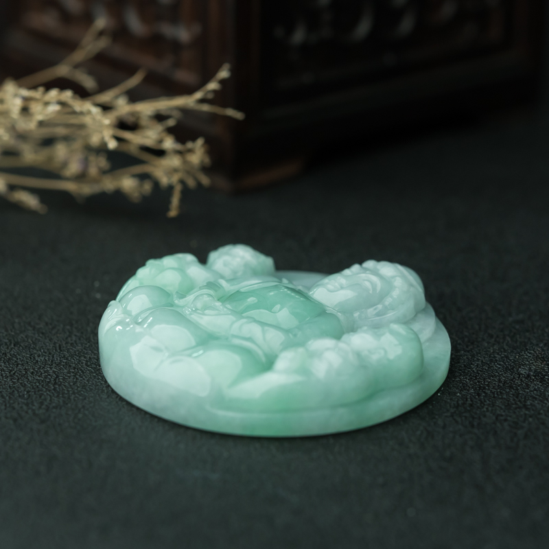 缅甸天然糯种翡翠童子观音吊坠-红掌柜
