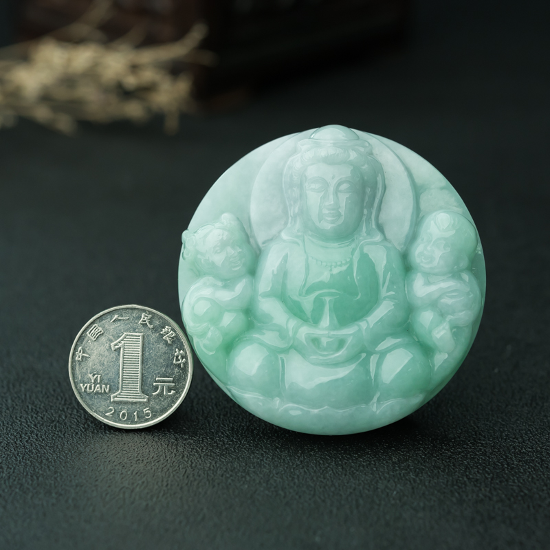 糯种浅绿翡翠童子吊坠-红掌柜