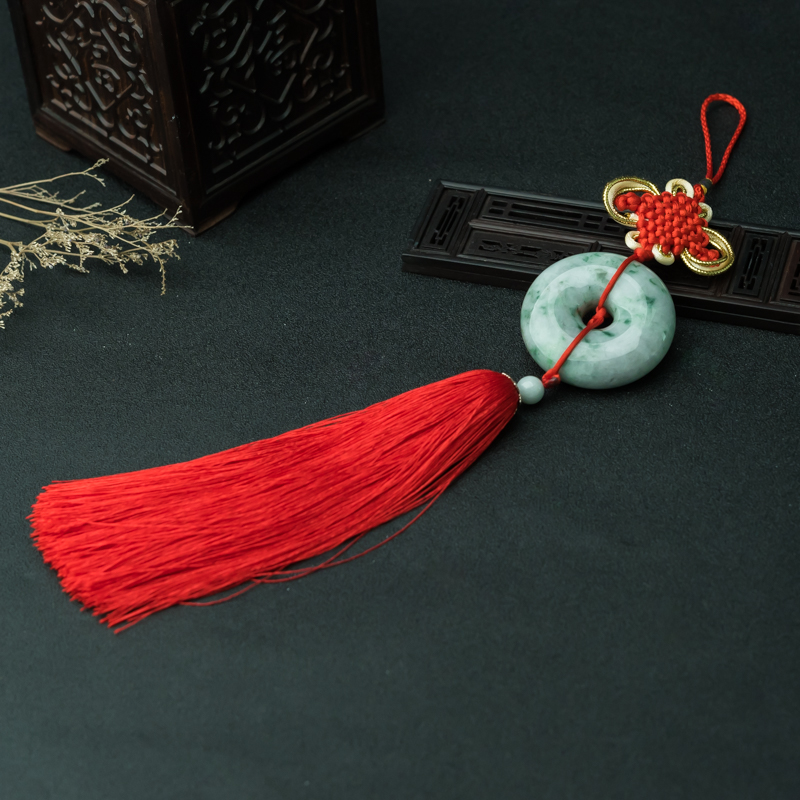 缅甸天然飘花翡翠平安扣车挂-红掌柜