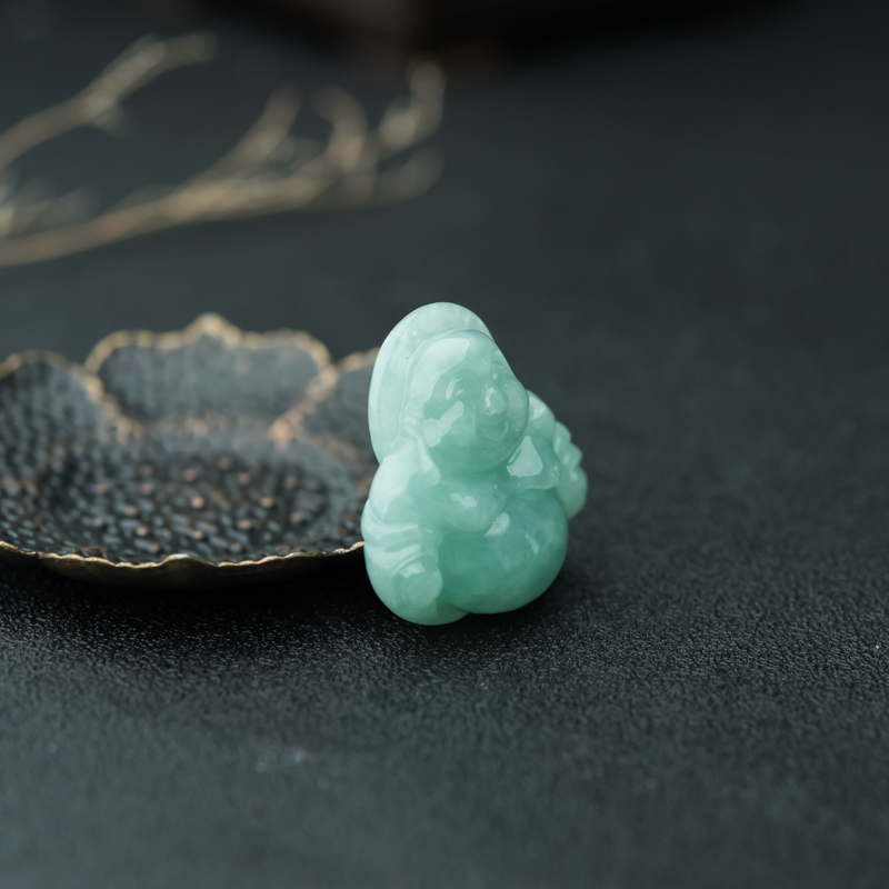 缅甸糯种浅绿翡翠弥勒佛吊坠-红掌柜