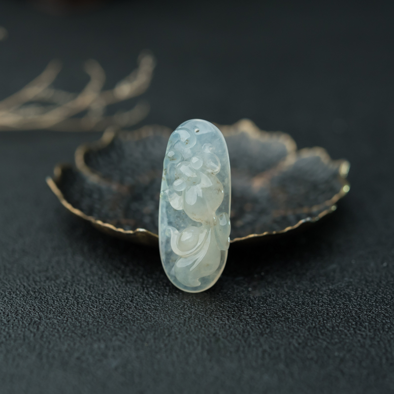 缅甸天然糯冰种翡翠年年有余吊坠-红掌柜