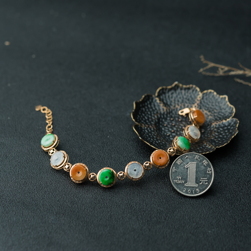 糯冰种翡翠平安扣手链-红掌柜