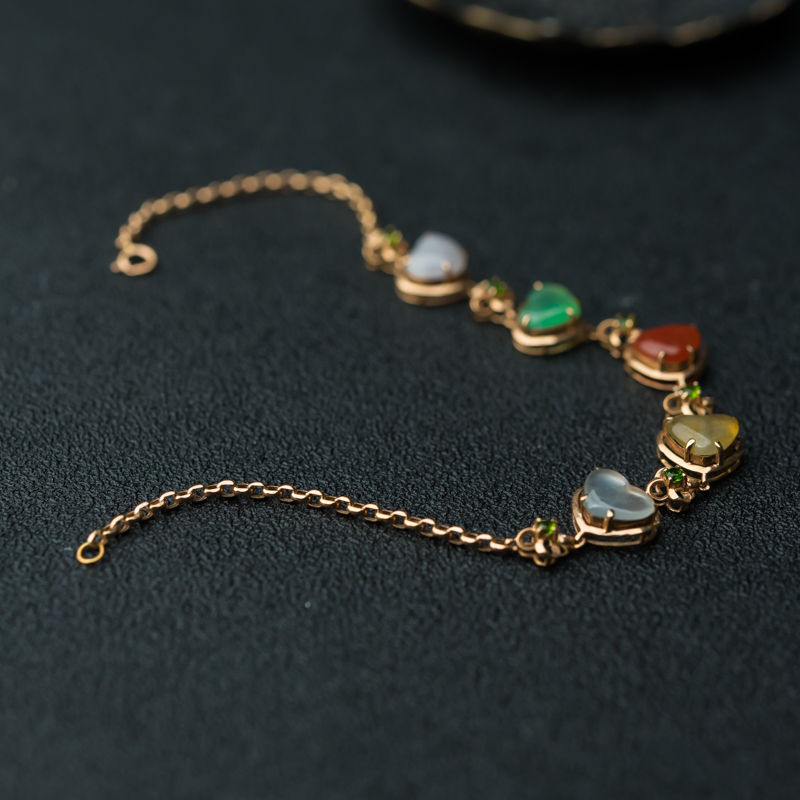 缅甸天然糯冰种五彩翡翠手链-红掌柜