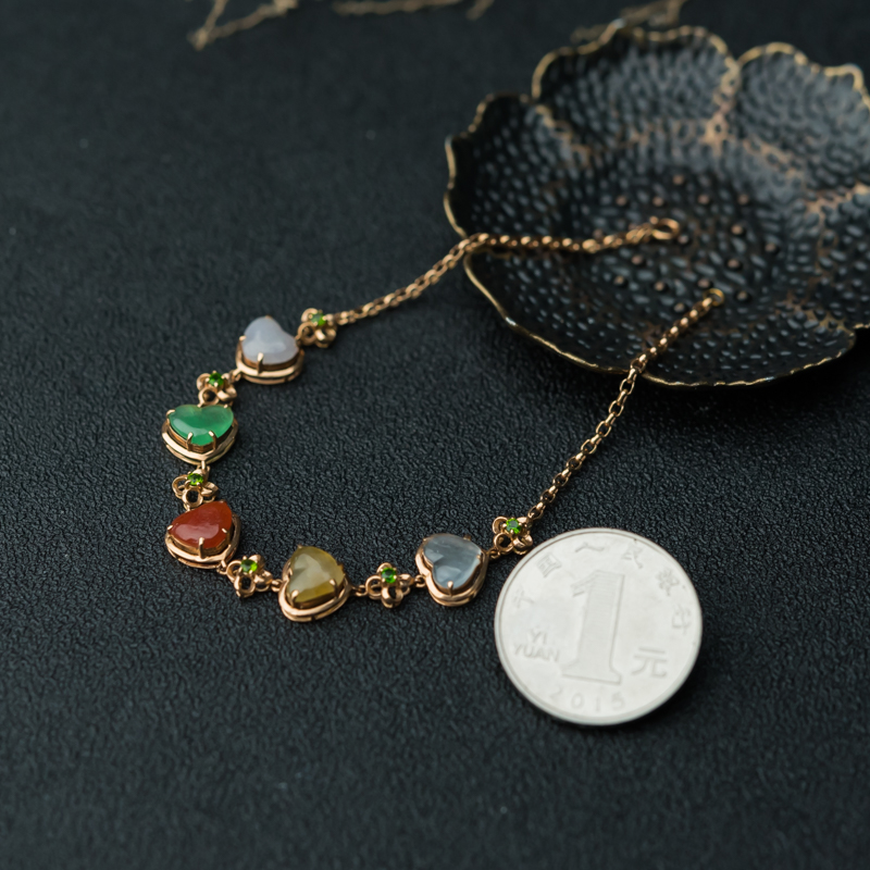 糯冰种五彩翡翠手链-红掌柜