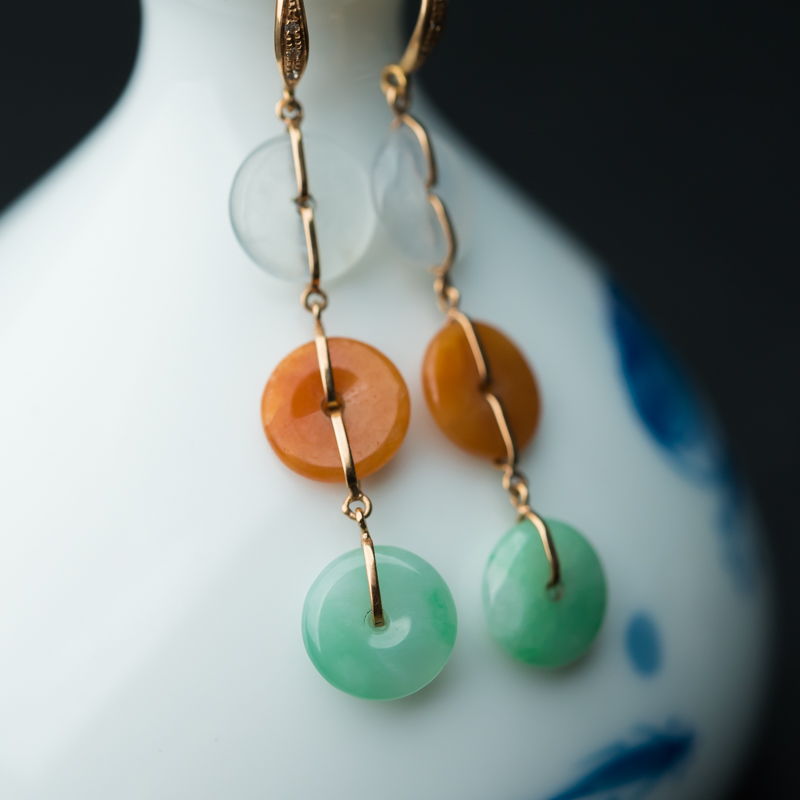 缅甸天然糯冰种翡翠平安扣耳环-红掌柜