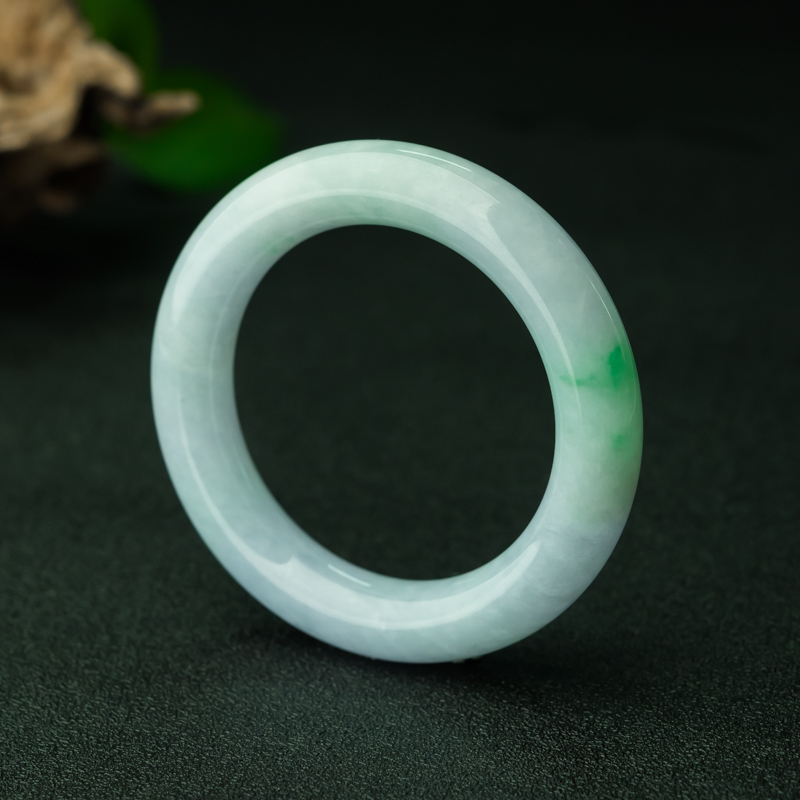 缅甸天然糯种飘翠翡翠圆镯-红掌柜