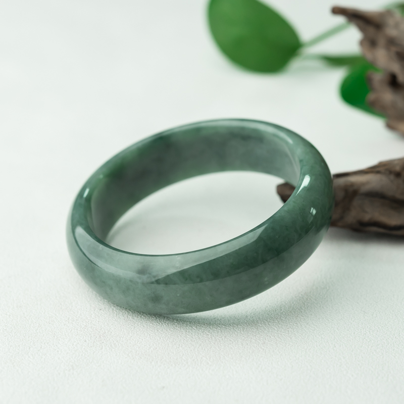 天然糯种灰绿翡翠手镯-红掌柜