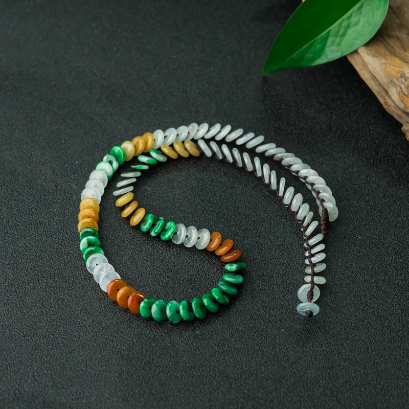 缅甸天然糯冰种三彩翡翠平安扣项链-红掌柜