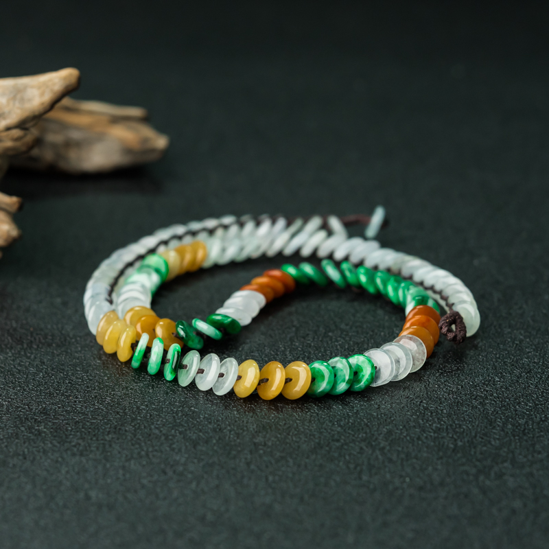 缅甸糯冰种三彩翡翠平安扣项链-红掌柜