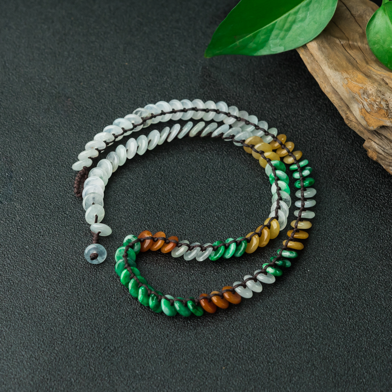 缅甸天然三彩翡翠平安扣项链-红掌柜