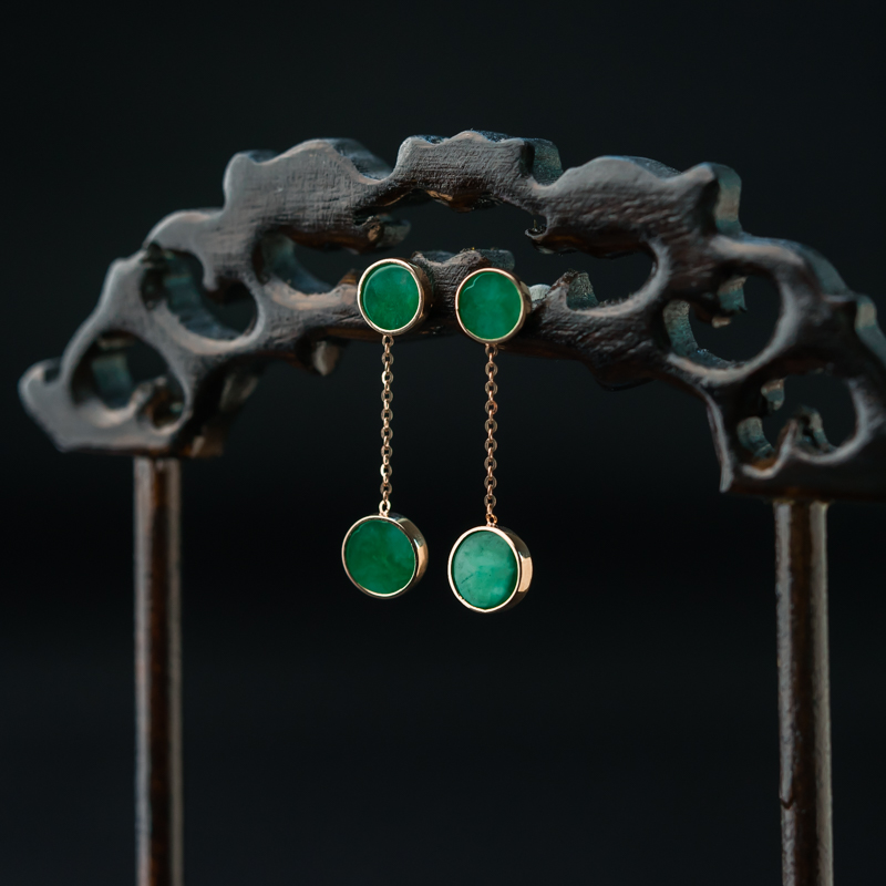 天然糯种飘翠翡翠随形耳环-红掌柜