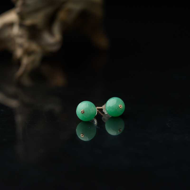 缅甸天然糯种苹果绿翡翠随形耳环-红掌柜