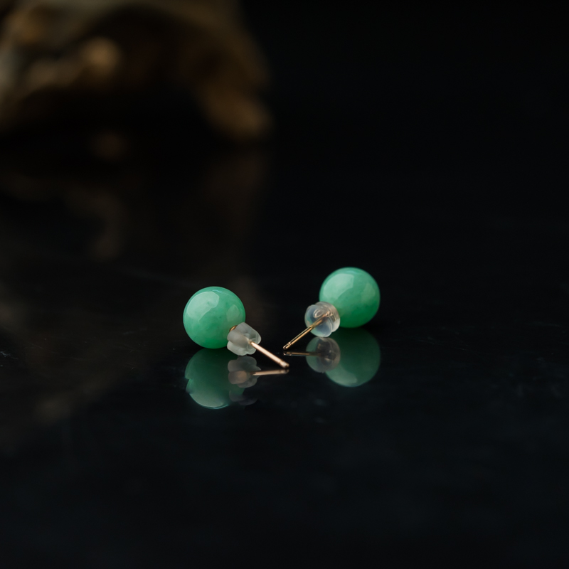 缅甸天然苹果绿翡翠随形耳环-红掌柜