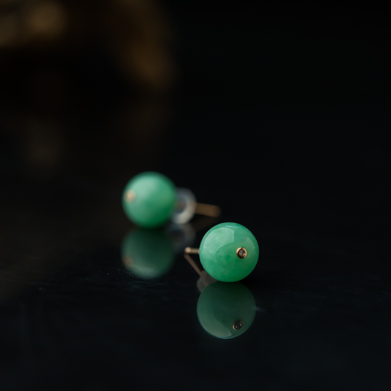 缅甸天然糯种翡翠随形耳环-红掌柜