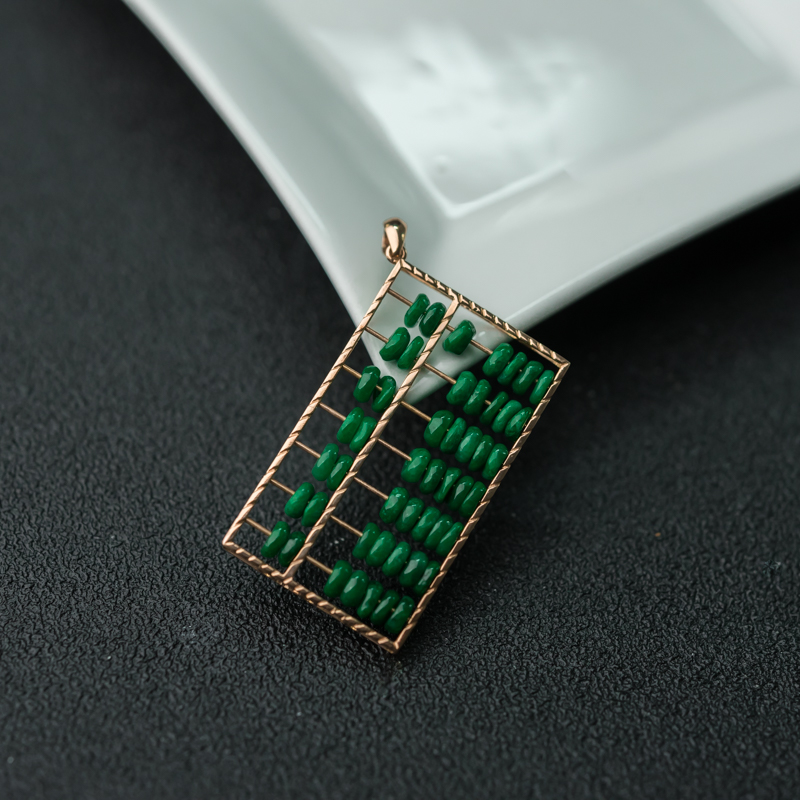 缅甸天然糯种豆绿翡翠如意算盘吊坠-红掌柜