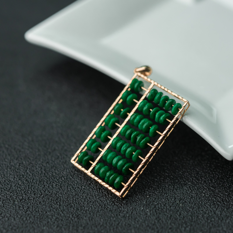 天然糯种豆绿翡翠如意算盘吊坠-红掌柜