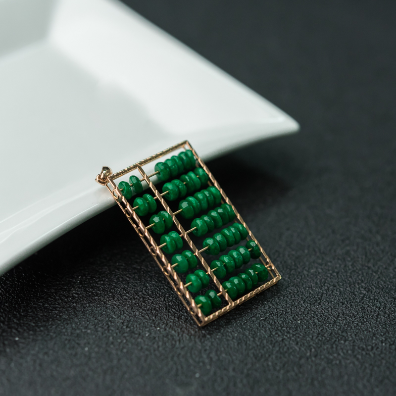 缅甸糯种豆绿翡翠如意算盘吊坠-红掌柜