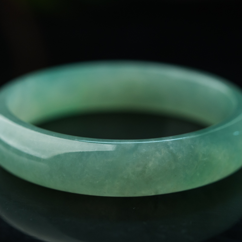 缅甸天然糯冰种翡翠平安镯-红掌柜